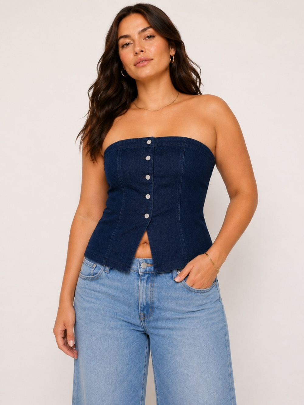 Banana Republic Denim Corset Bustier Top Size 10 NWT Dark Wash Peplum Strapless